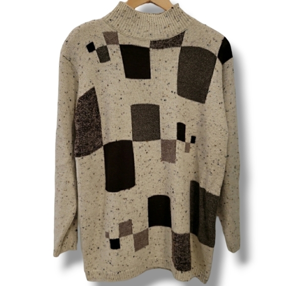 Milano Design Group Vintage Tan And Brown Wool Blend Sweater - Size Medium - Picture 2 of 6